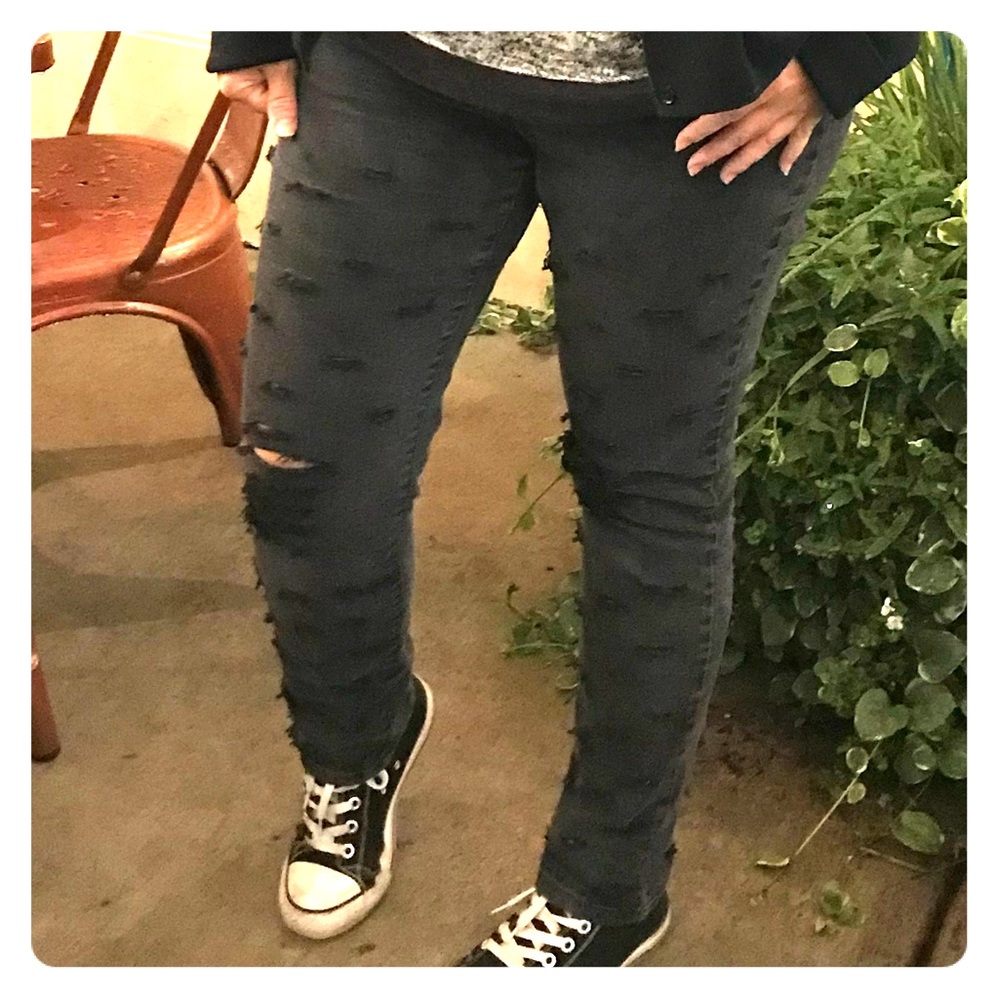 UPCYCLED DESTROYED GRUNGE RIPPED  CUT UP BLACK JEANS